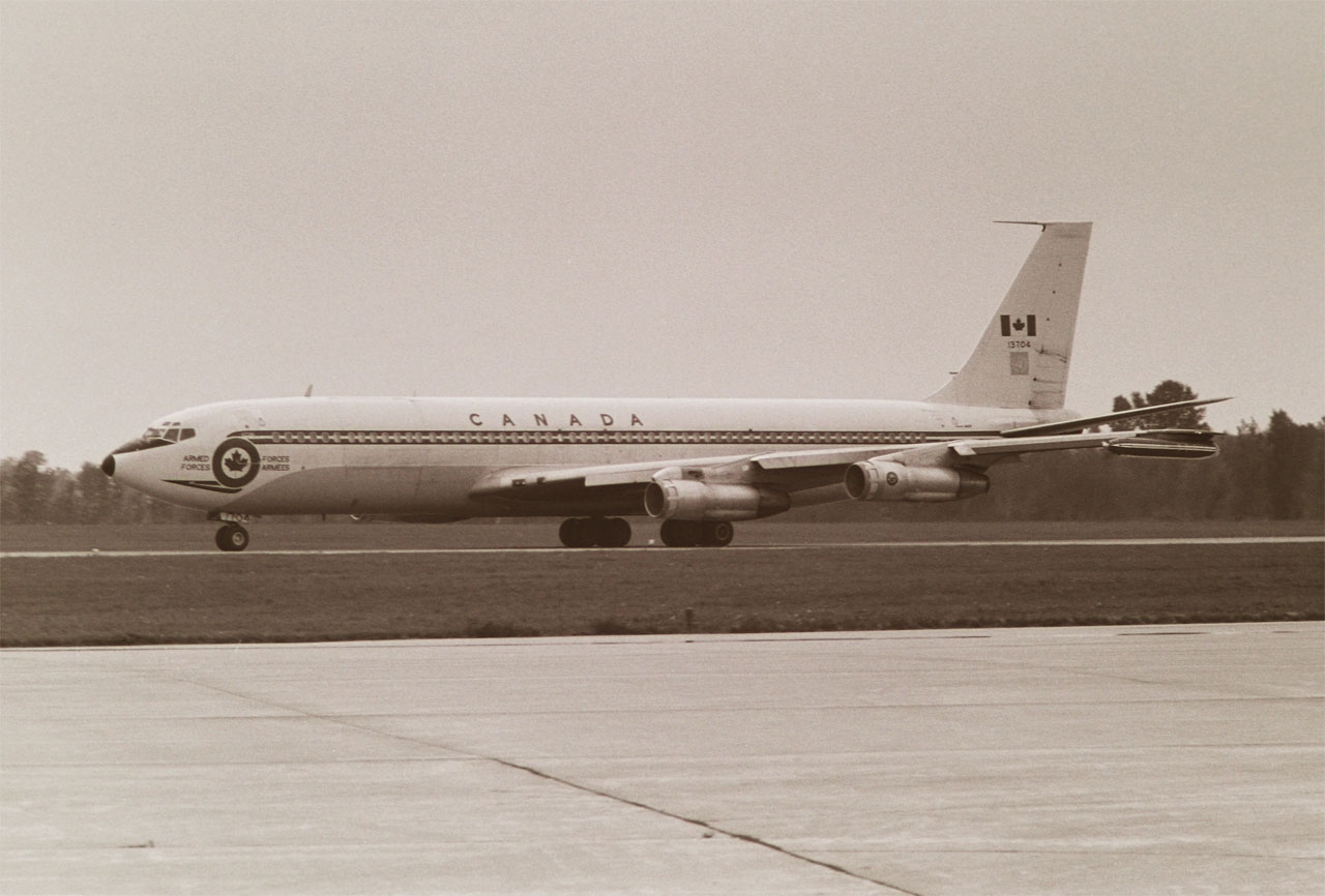 Canadian Armed Forces Boeing 707 (CC-137) at its home base of Canadian Forces Base Trenton in Ontario, Canada.