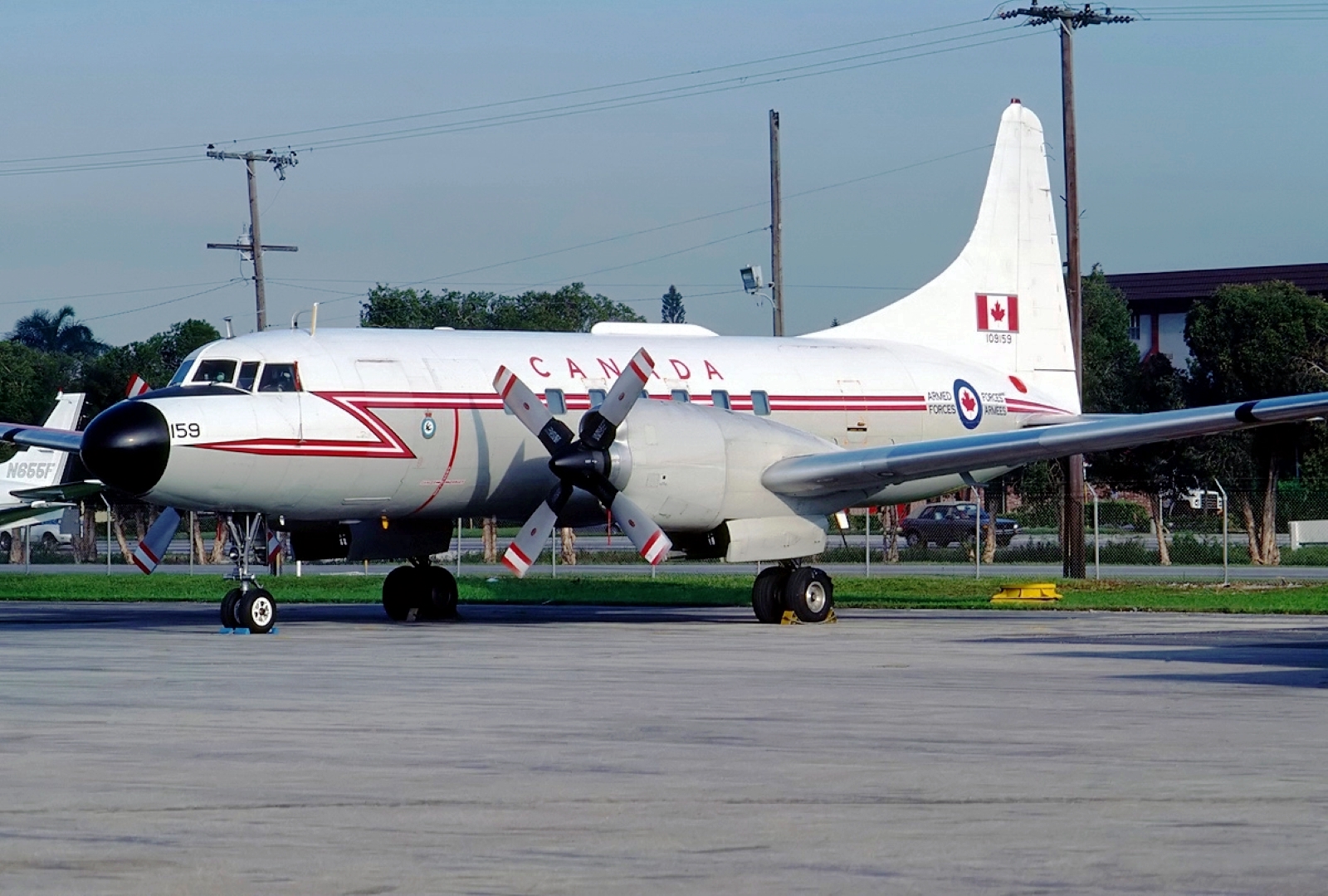 Canadian Armed Forces Canadair "Cosmo" Cosmopolitan (CC-109) from Canadian Forces Base CFB Uplands in Ottawa, Ontario, Canada parked at Miami International Airport in Florida, USA.
