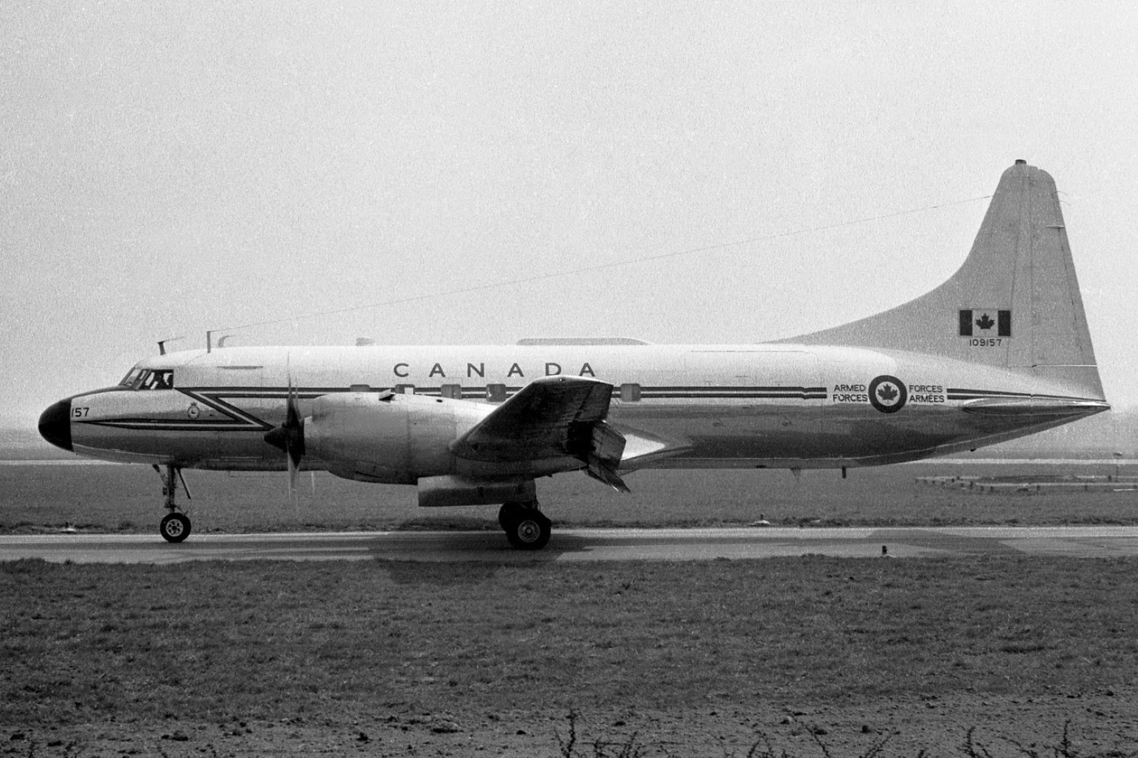 Canadian Armed Forces Canadair "Cosmo" Cosmopolitan (CC-109) from Canadian Forces Base CFB Lahr in West Germany taxiing at Maastricht Aachen Airport in Beek, Netherlands.