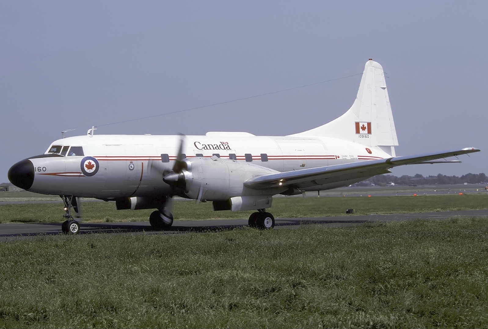 Canadian Armed Forces Canadair "Cosmo" Cosmopolitan (CC-109) from Canadian Forces Base CFB Lahr in West Germany taxxing at Royal Air Force Base RAF Northolt in  Uxbridge, Greater London, England.