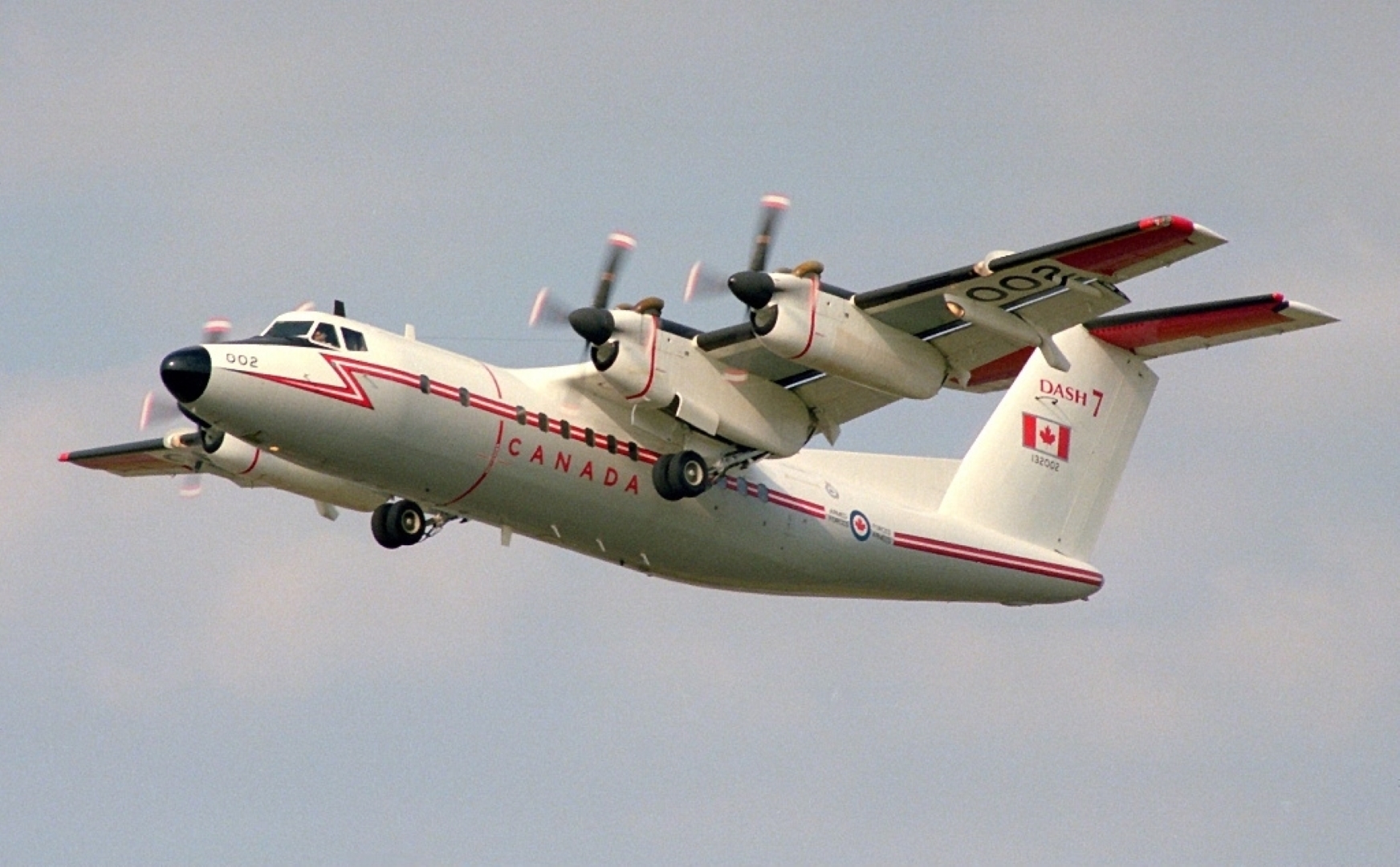 Canadian Armed Forces DeHavilland DHC-7 Dash-7 (CC-132) from Canadian Forces Base Lahr in West Germany departing from Farnborough Airport in Hampshire, England.