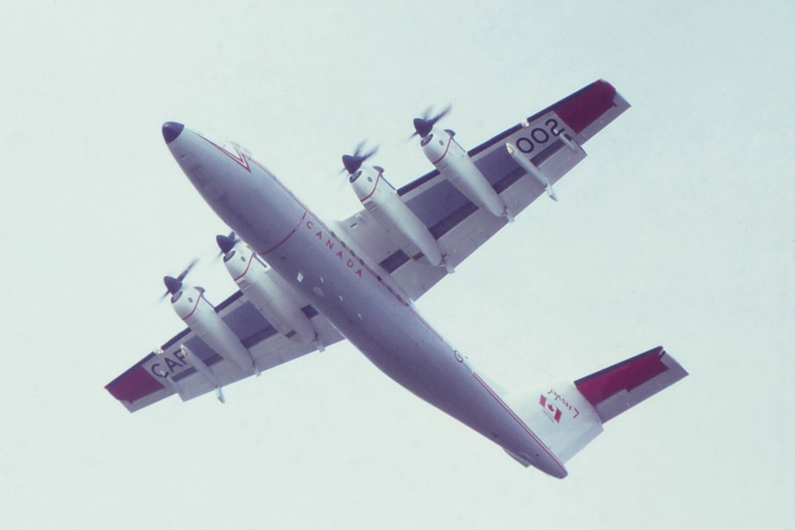 Canadian Armed Forces DeHavilland DHC-7 Dash-7 (CC-132) from Canadian Forces Base Lahr in West Germany at Farnborough 1980 International Air Show in Hampshire, England.