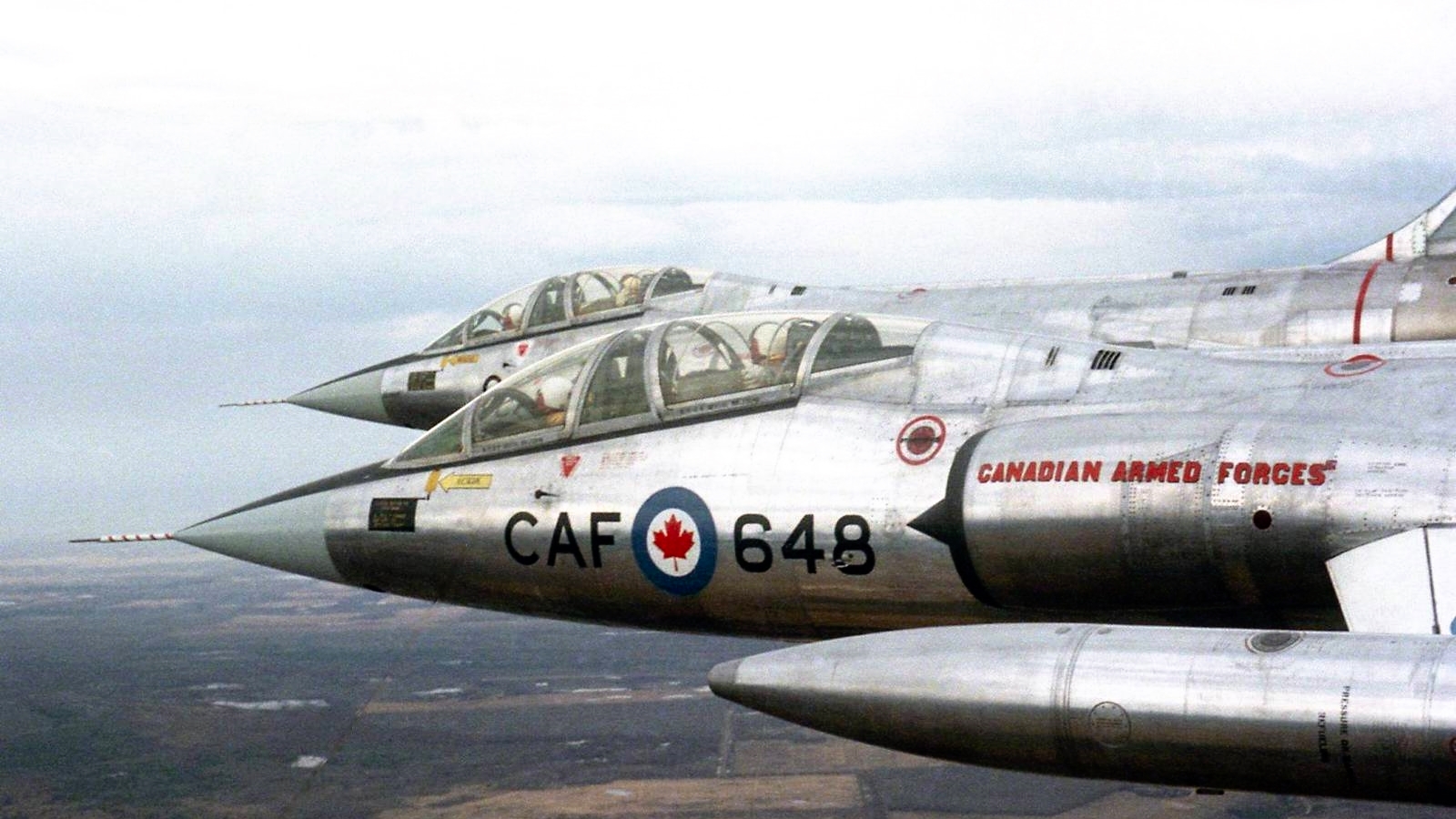 Canadian Armed Forces CF-104D aircraft in formation, circa 1968 or later