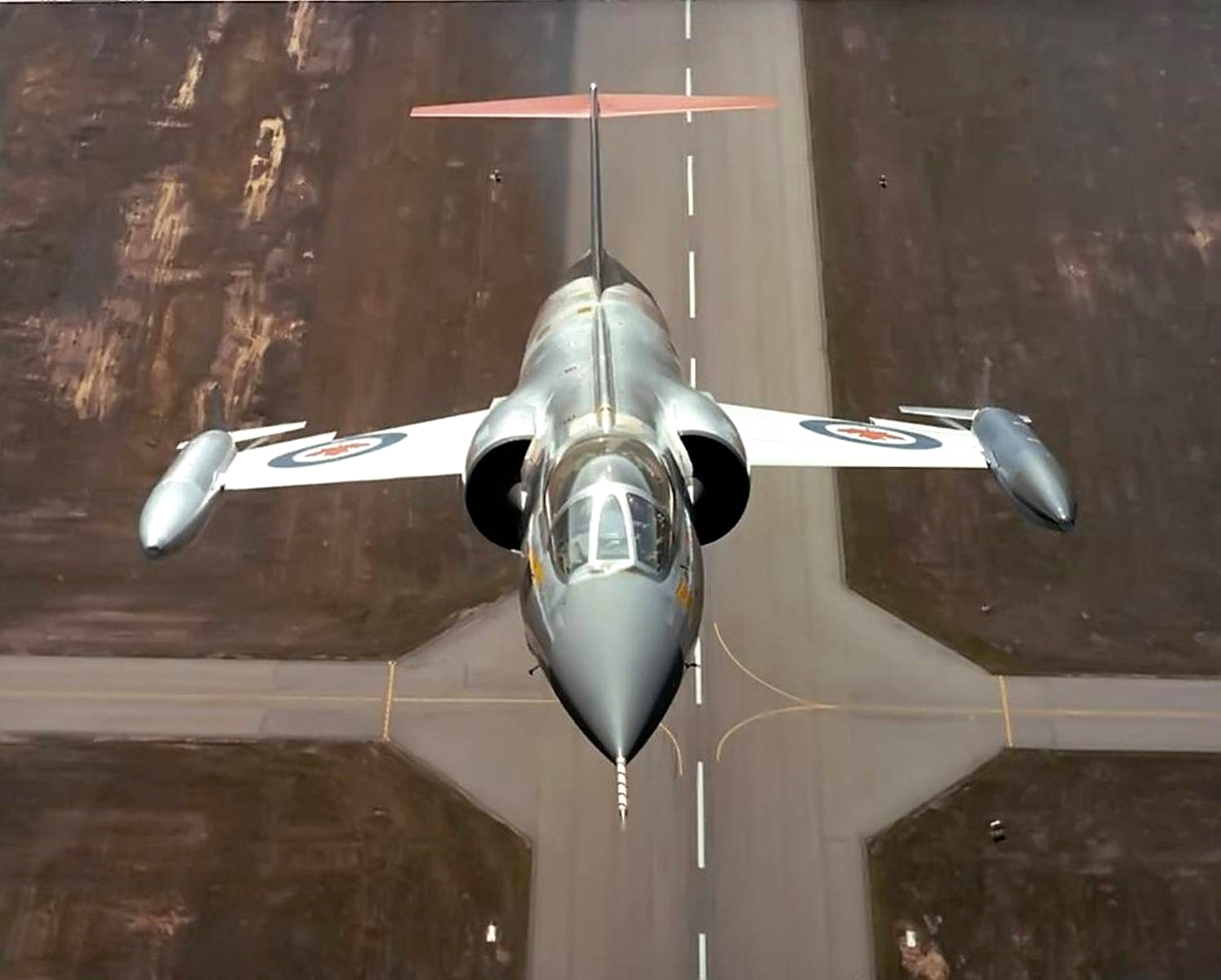 CF-104 Starfighter in "Close Trail" over Canadian Forces Base CFB Cold Lake (CYOD), Alberta, Canada