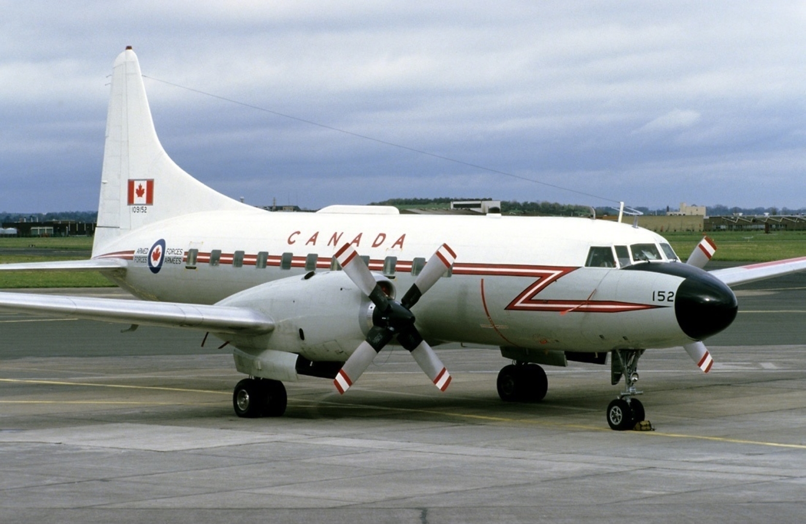 Canadian Armed Forces Canadair "Cosmo" Cosmopolitan (CC-109) from Canadian Forces Base CFB Lahr in West Germany parked at Shannon International Airport in County Clare, Ireland.