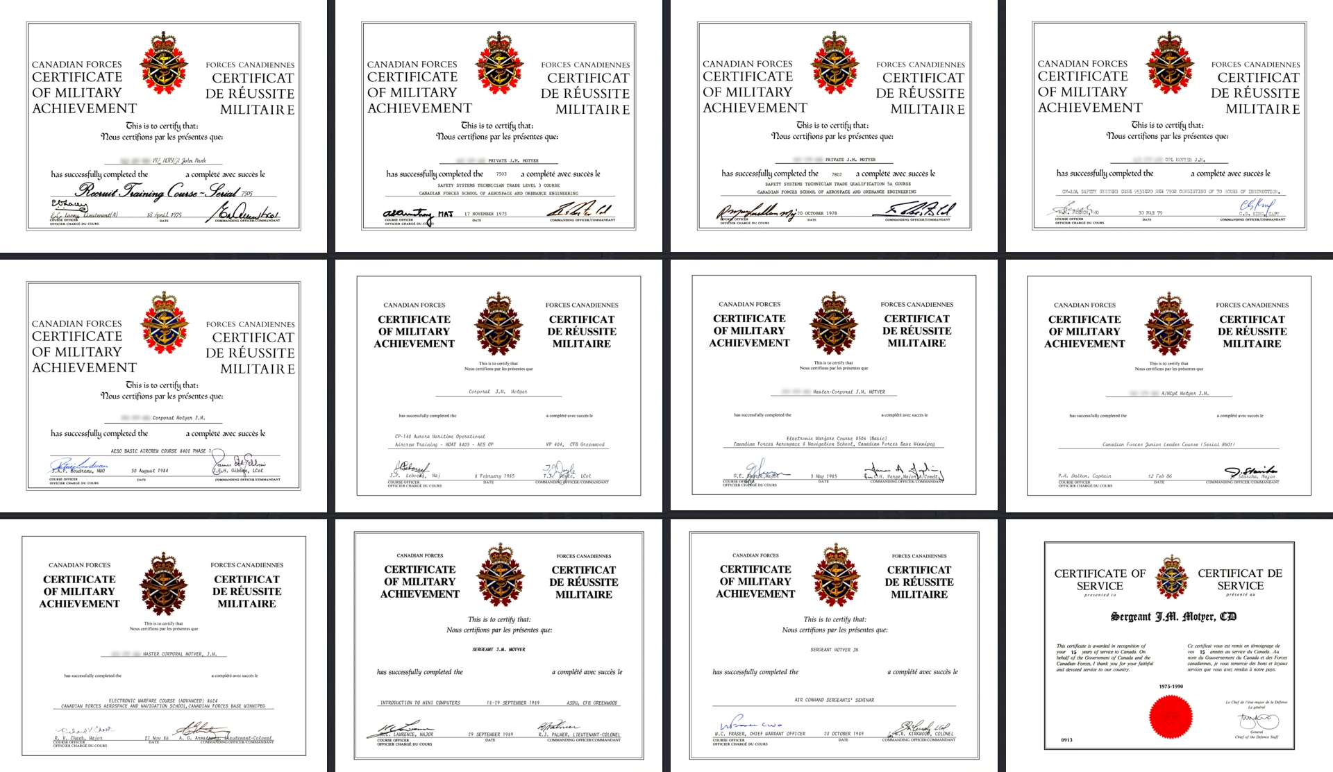  My Canadian Armed Forces CERTIFICATES(1975-1990)